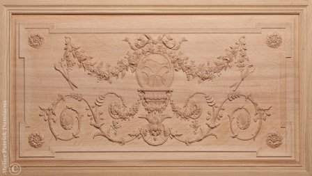 Détail d'un panneau en chêne bois sculpté | Sculpture sur bois Louis XVI