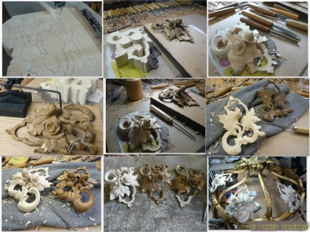 Restauration d'ornements et de sculptures sur bois | Lustre en bois et doré